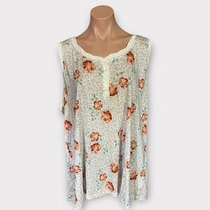 Torrid Women’s Plus Size 4X White Floral Henley Tank Top NWT